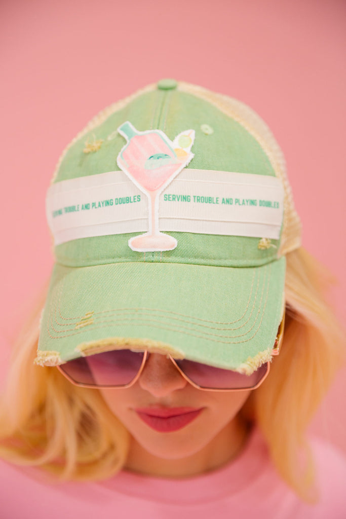 SERVING TROUBLE GREEN DISTRESSED HAT HAT Judith March   