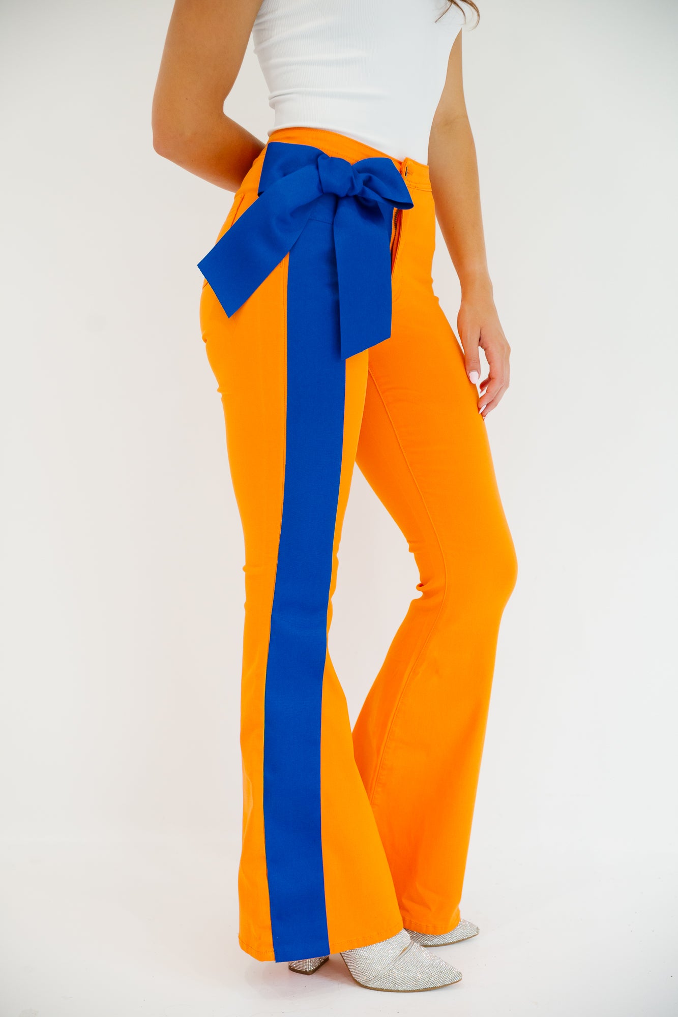 IT'S GAMEDAY FLARES FLARES Judith March SMALL ORANGE WITH ROYAL BLUE BOW