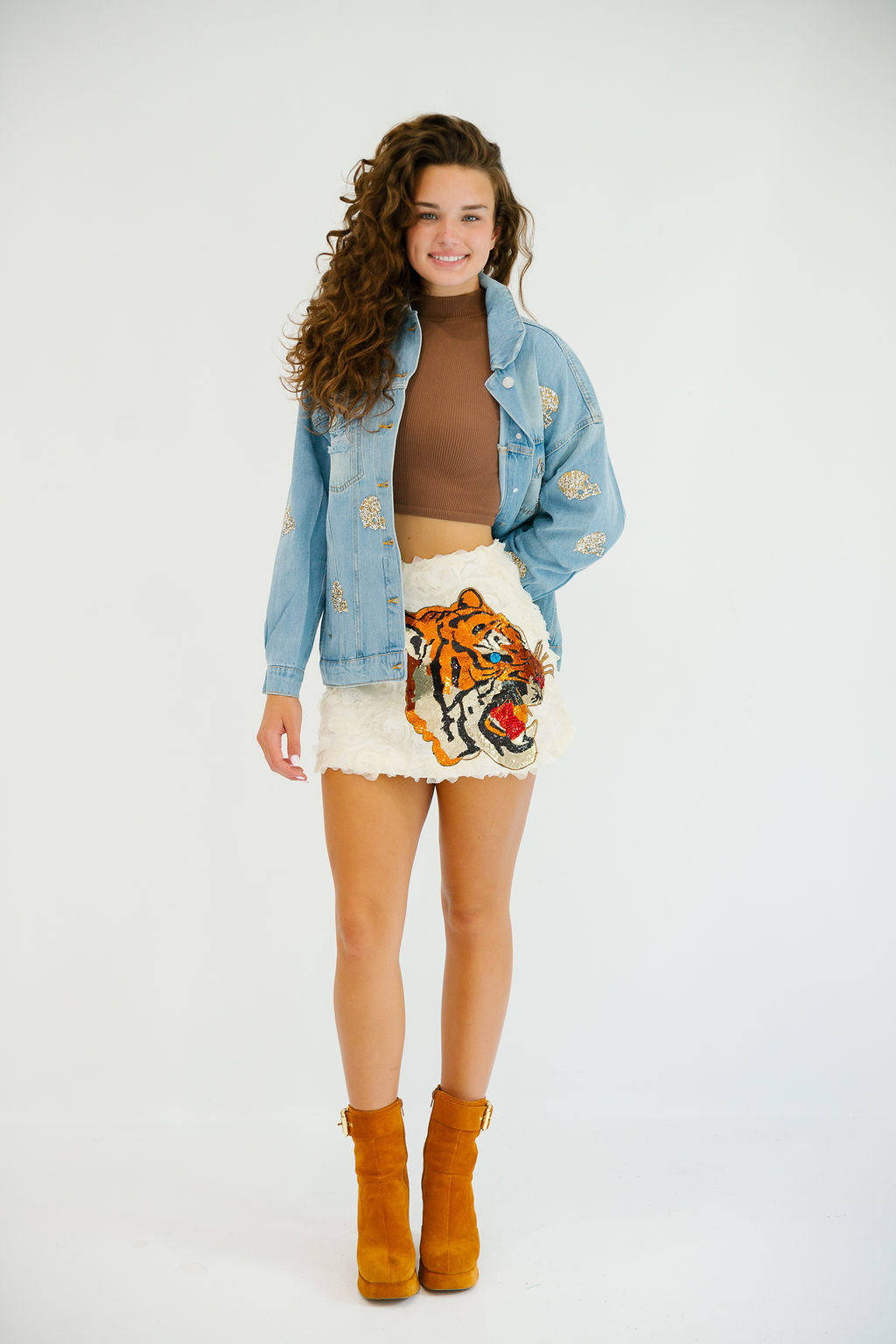 SEQUIN TIGER CREAM FLORAL SKIRT SKIRT Judith March