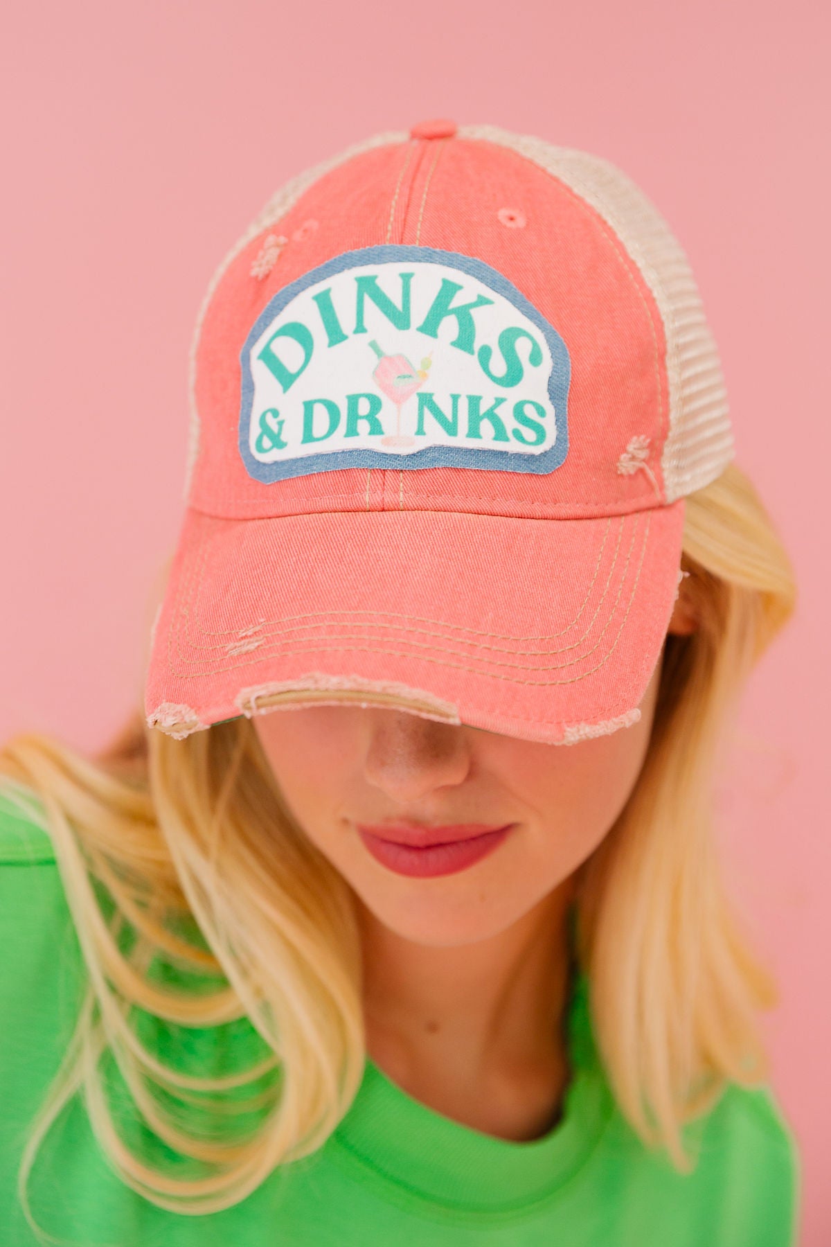 DINKS & DRINKS CORAL DISTRESSED HAT HAT Judith March   