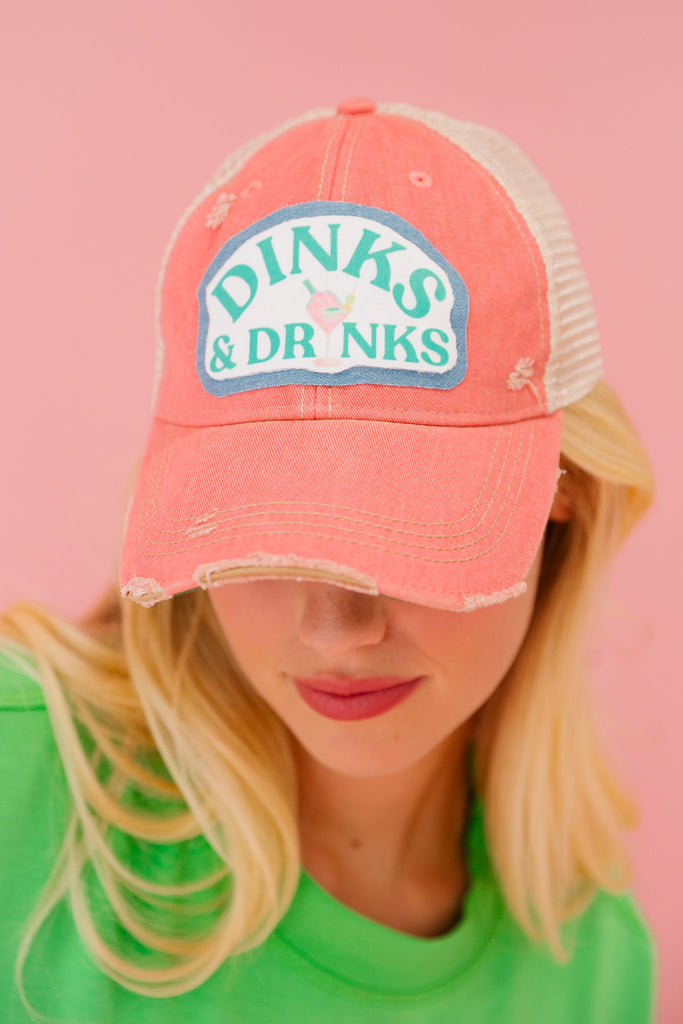 DINKS & DRINKS CORAL DISTRESSED HAT HAT Judith March   