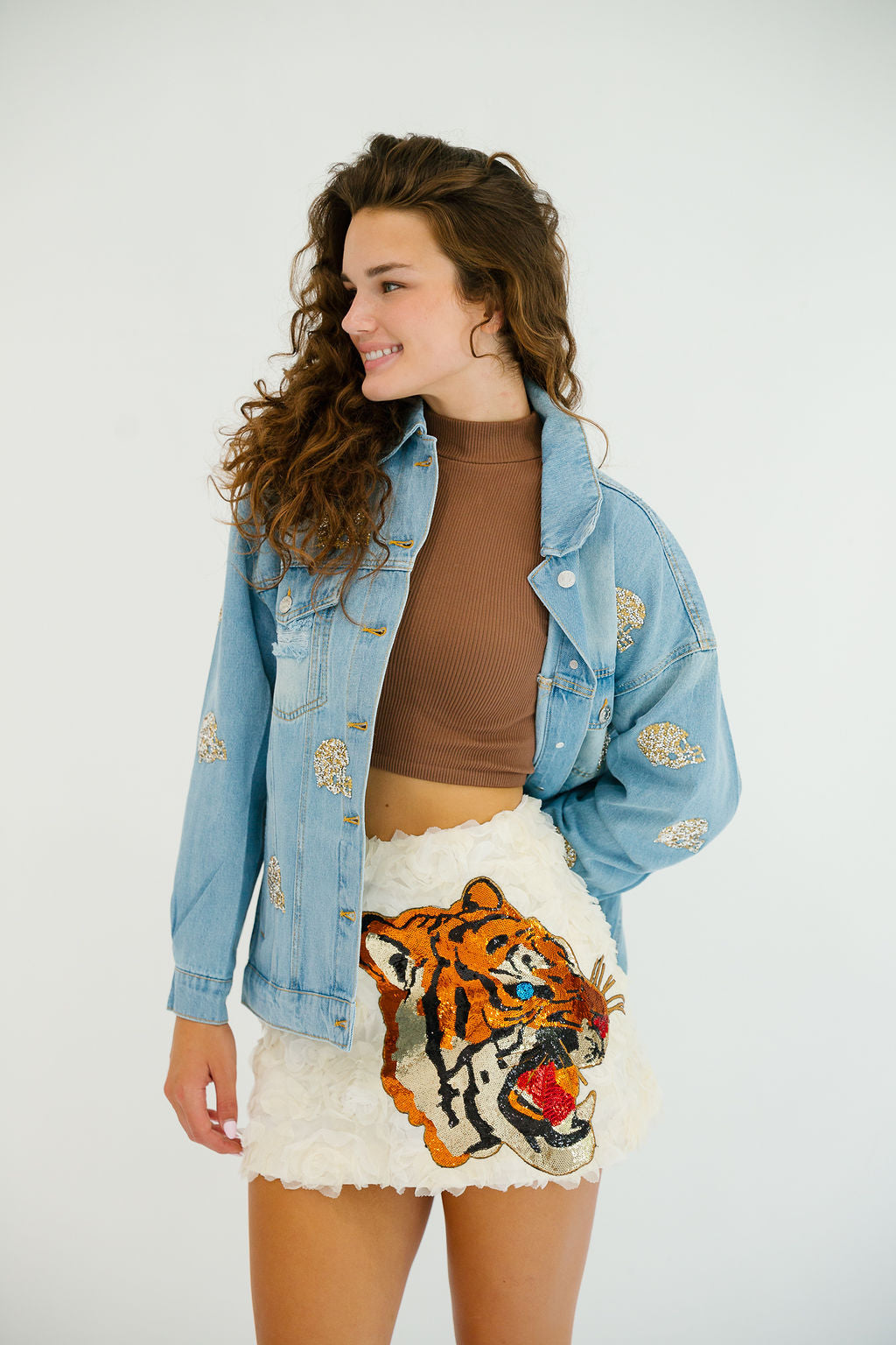 SEQUIN TIGER CREAM FLORAL SKIRT SKIRT Judith March