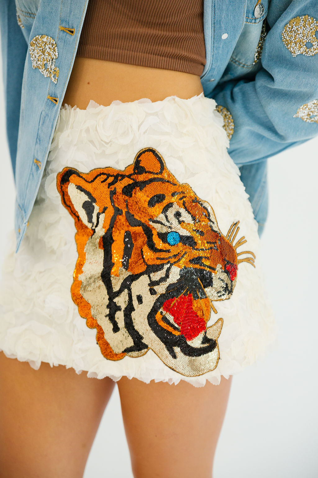 SEQUIN TIGER CREAM FLORAL SKIRT SKIRT Judith March