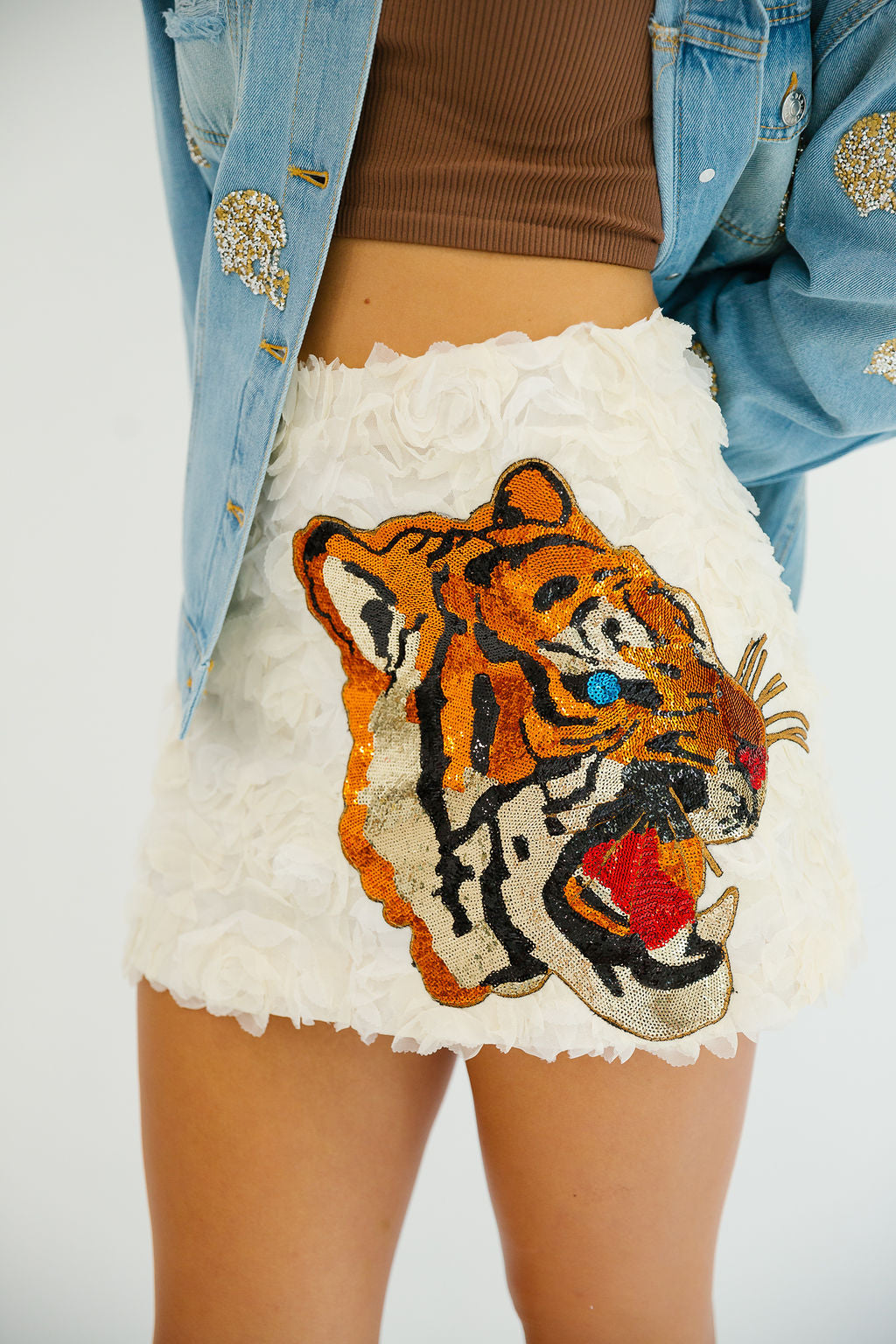 SEQUIN TIGER CREAM FLORAL SKIRT SKIRT Judith March