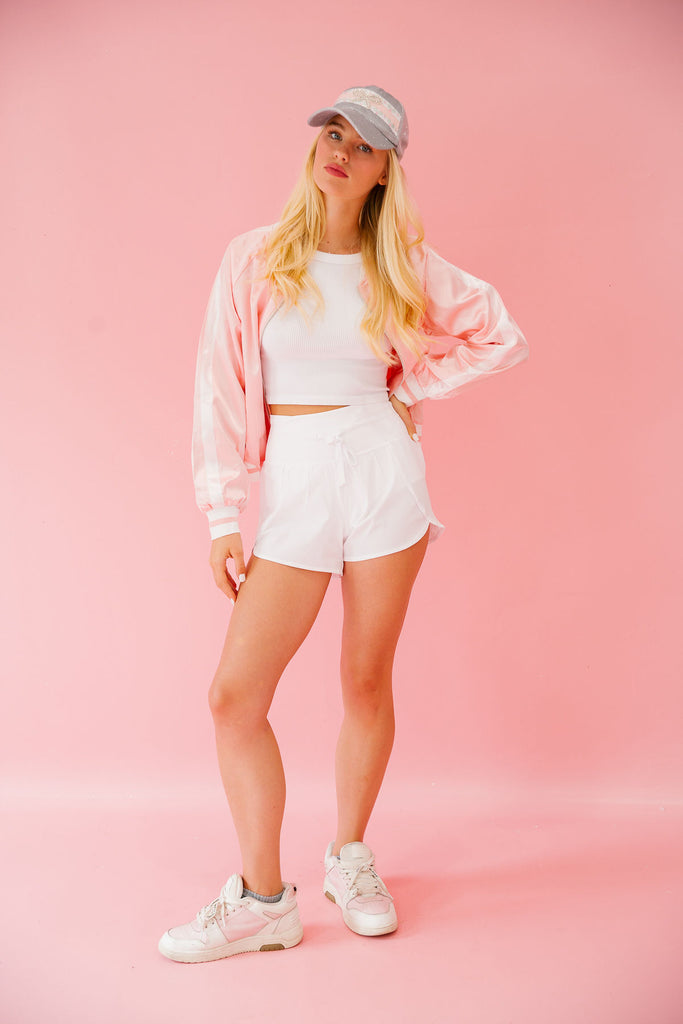 PICKLEBALL PADDLES PINK SATIN JACKET JACKET Judith March