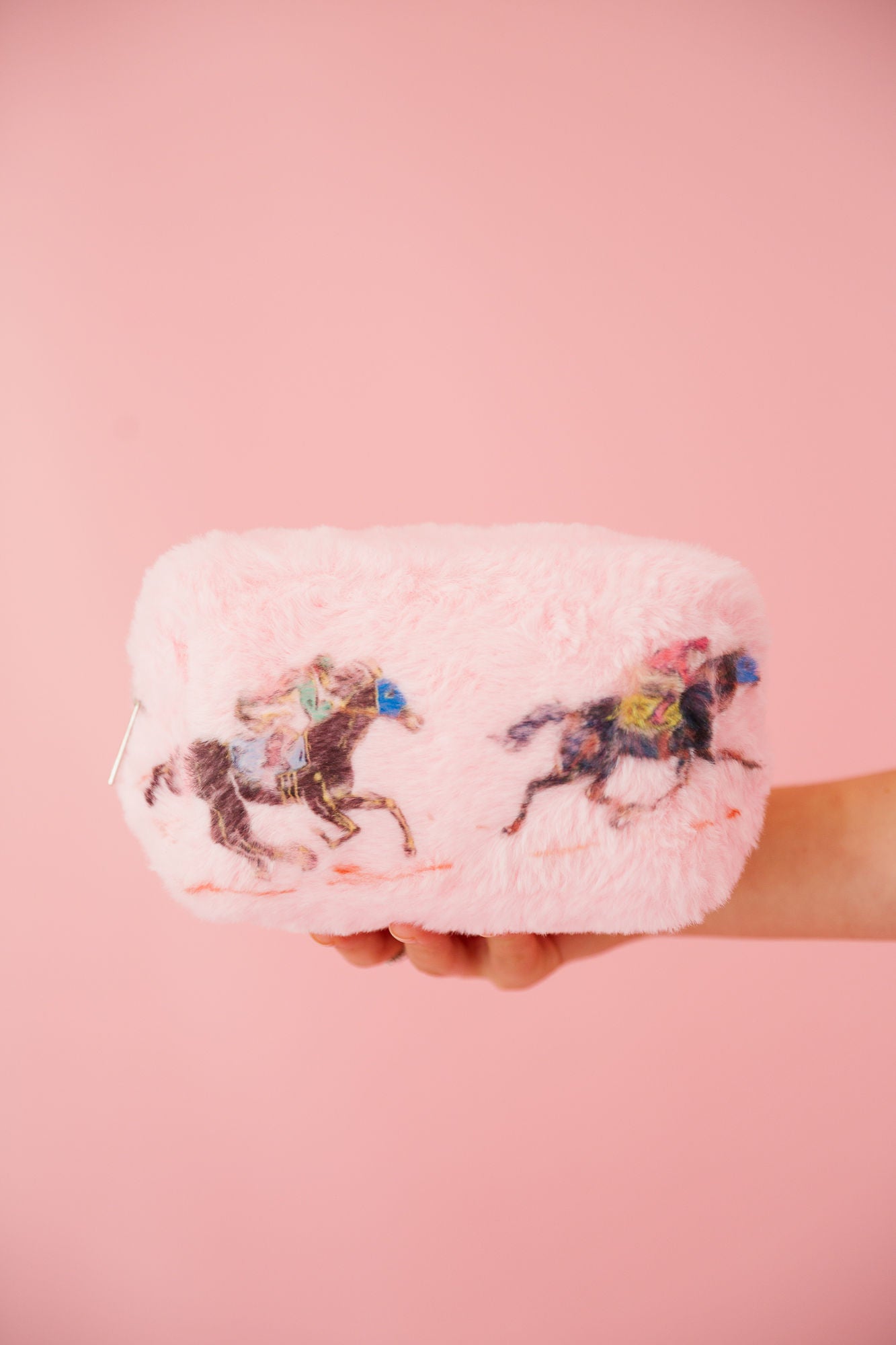 RACING SEASON PINK FUZZY BAG Cosmetic & Toiletry Bags Judith March