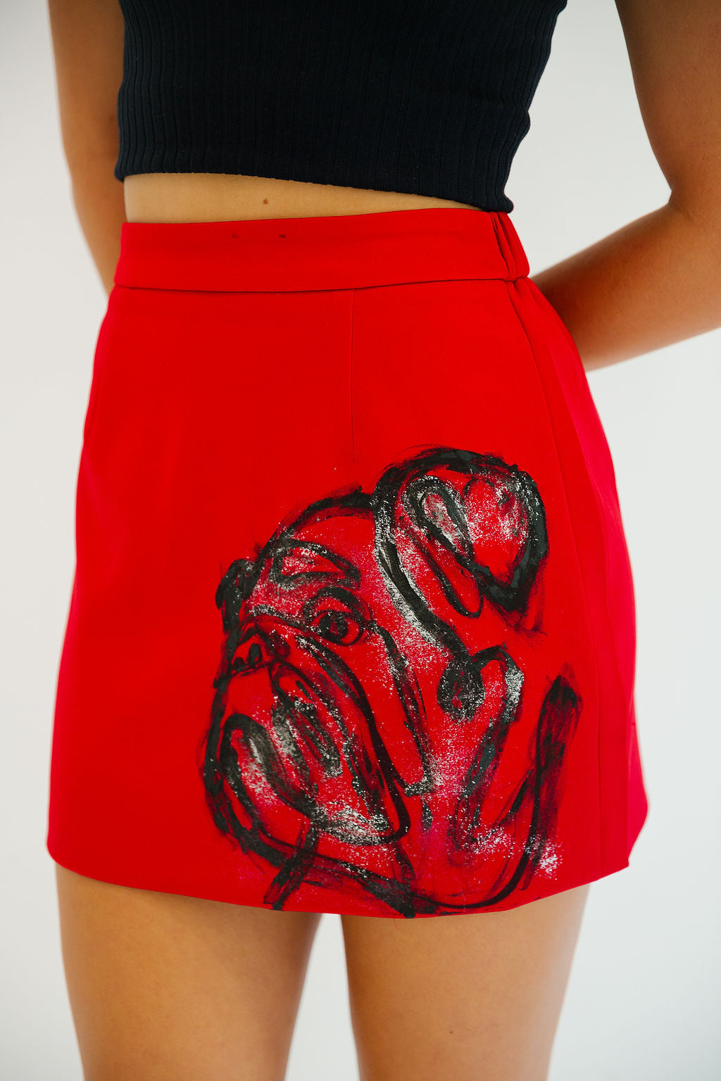 BULLDOG HAND PAINTED RED SKIRT SKIRT Judith March