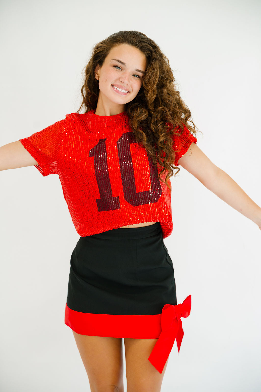 CUSTOM NUMBER RED SEQUIN TOP TOP Judith March