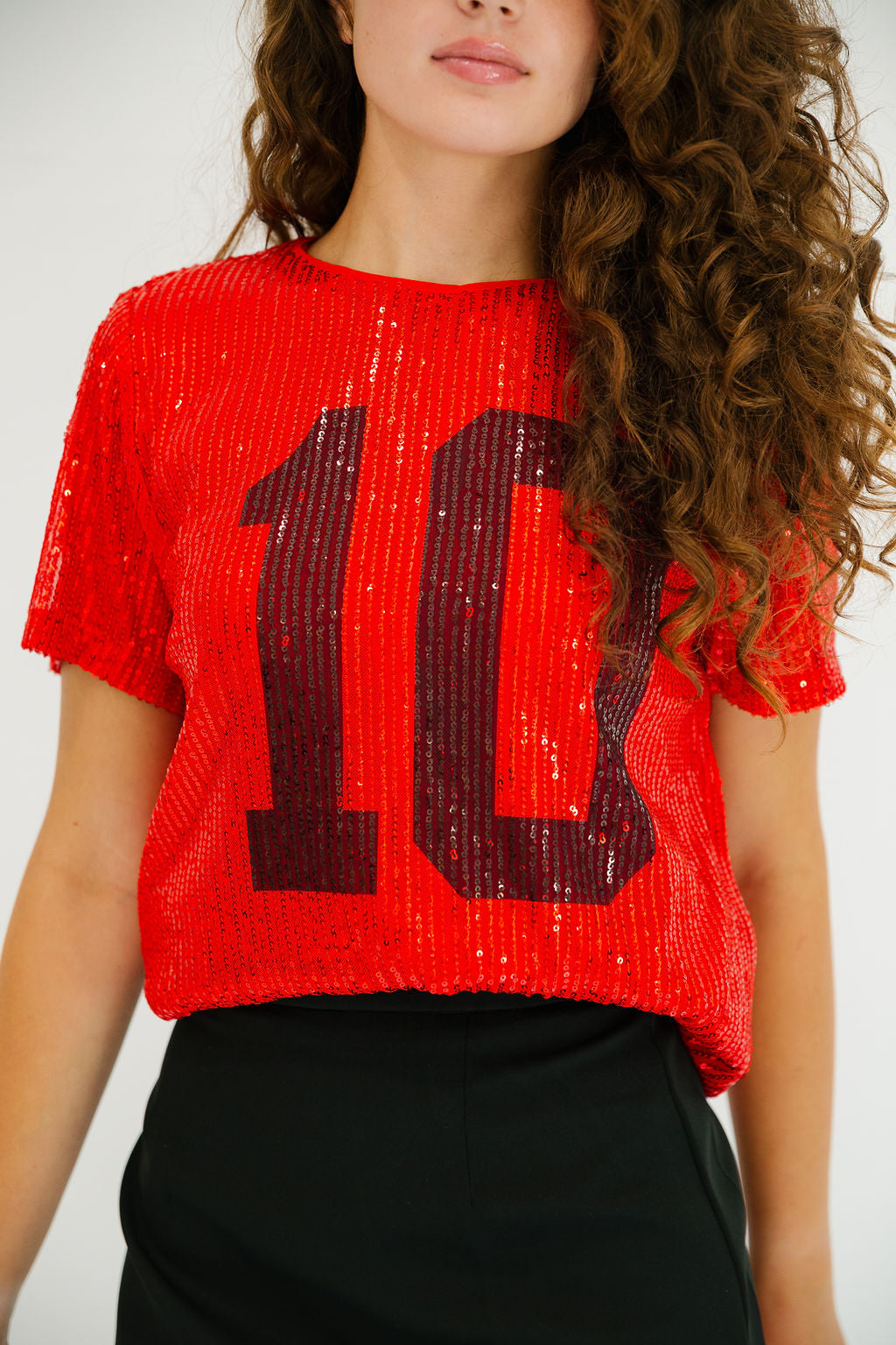 CUSTOM NUMBER RED SEQUIN TOP TOP Judith March