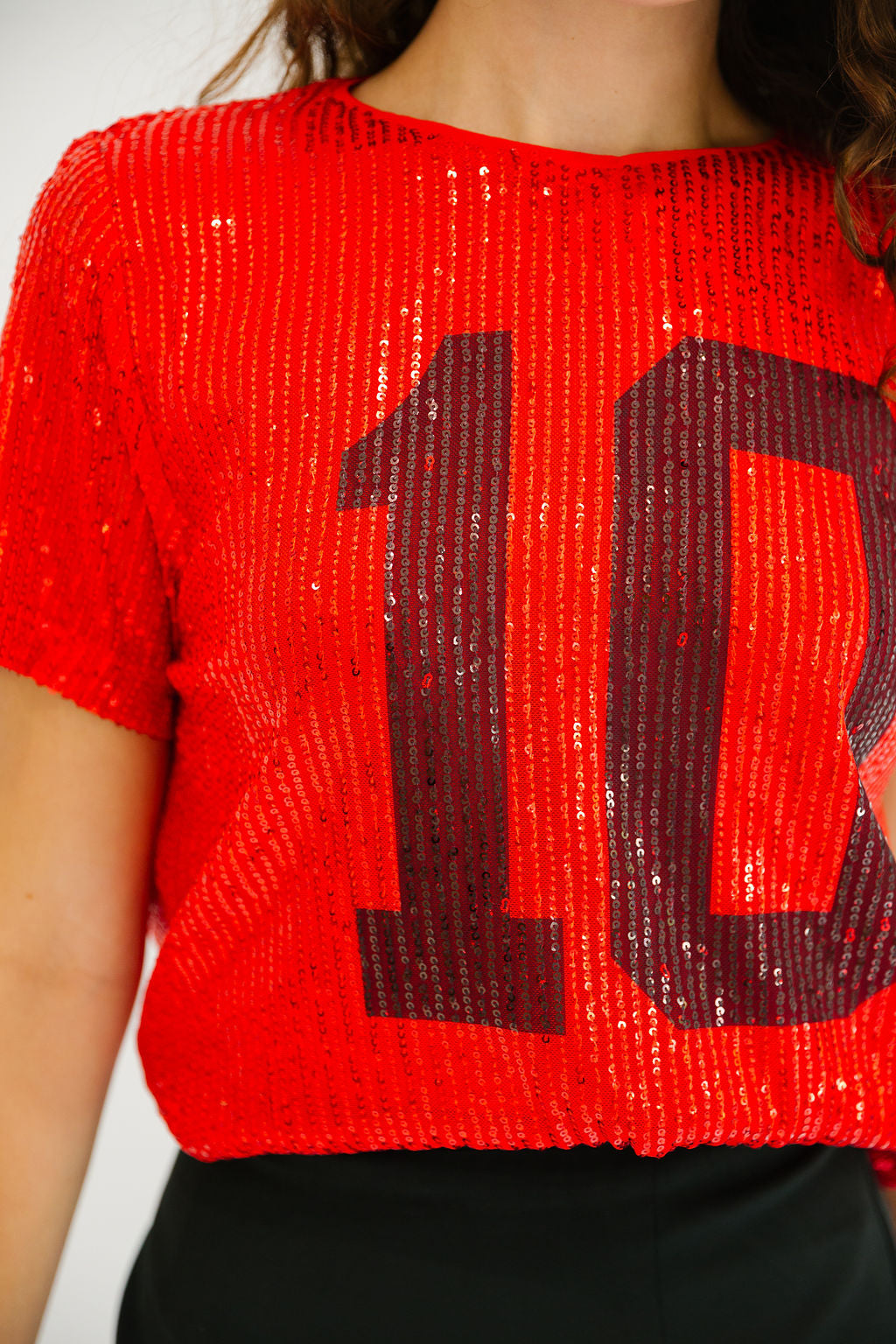 CUSTOM NUMBER RED SEQUIN TOP TOP Judith March