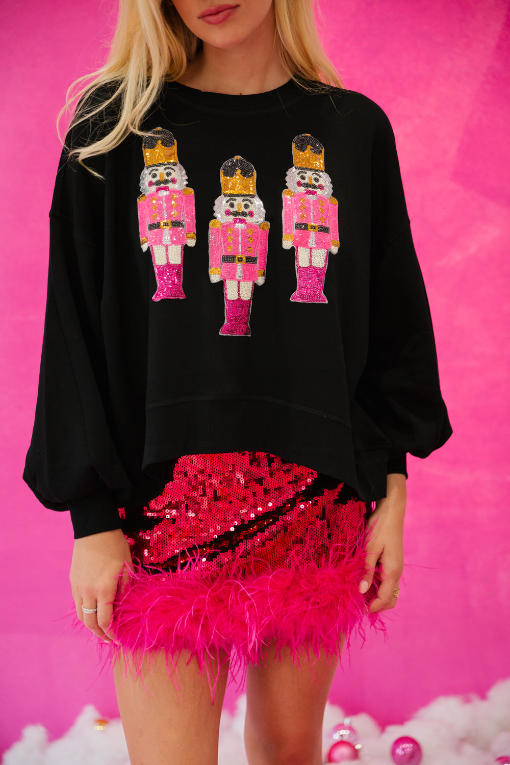 PINK SEQUIN NUTCRACKER PULLOVERS PULLOVER Judith March SMALL BLACK