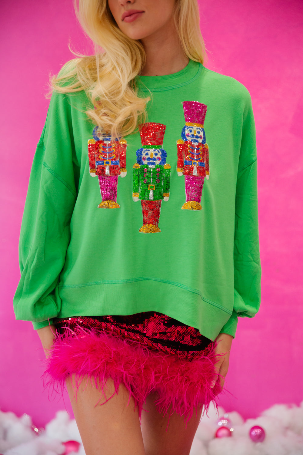 COLORFUL SEQUIN NUTCRACKER PULLOVERS PULLOVER Judith March SMALL GREEN