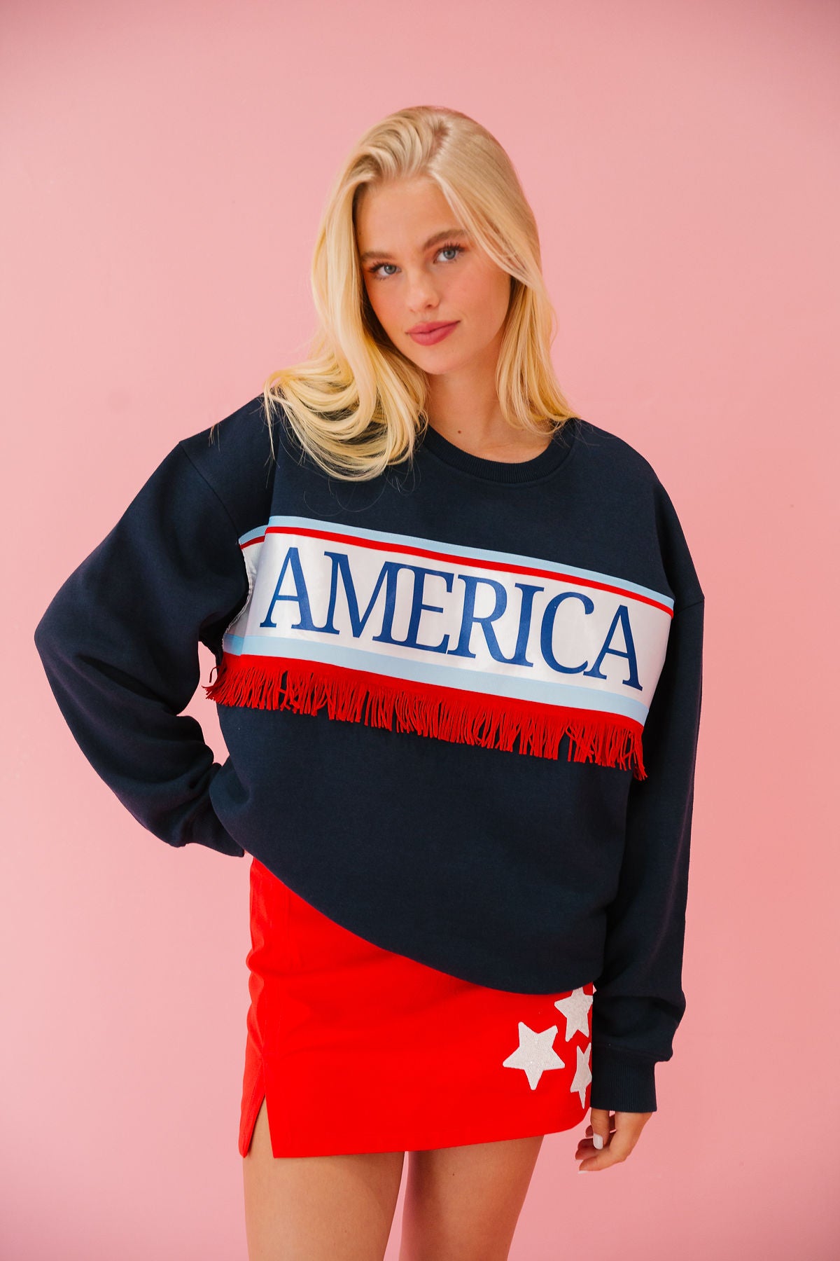 AMERICA FRINGE NAVY PULLOVER PULLOVER Judith March