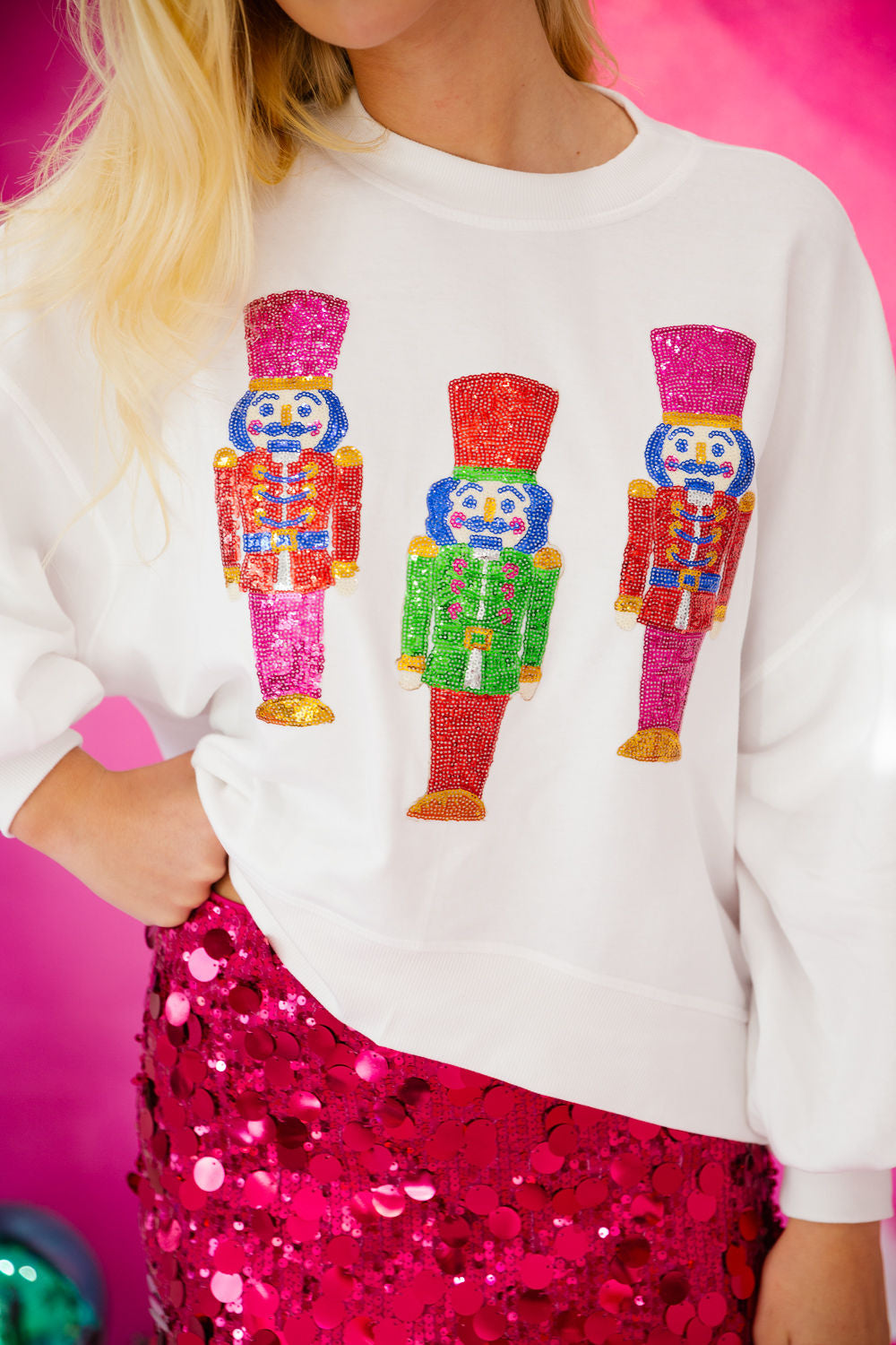 COLORFUL SEQUIN NUTCRACKER PULLOVERS PULLOVER Judith March SMALL WHITE 