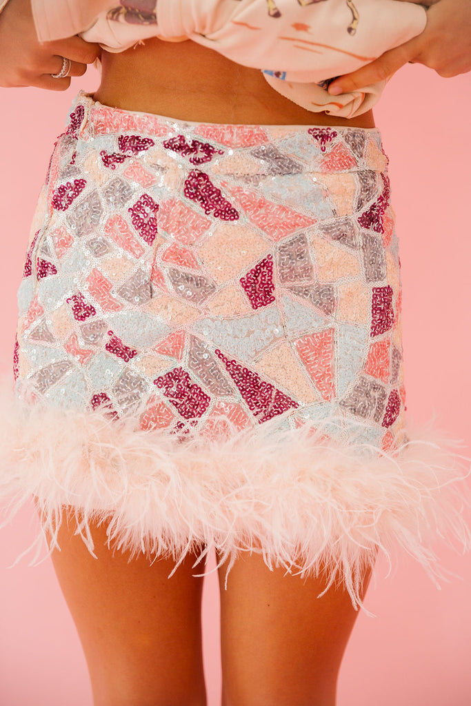 Feather sequin skirt shop