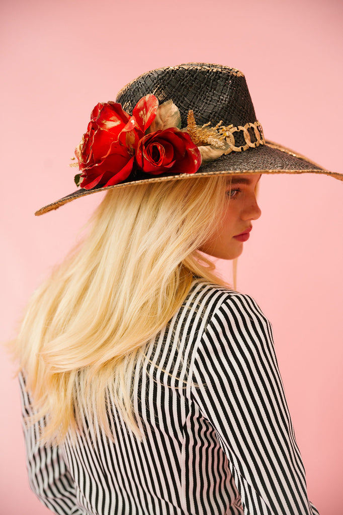 HORSESHOE ROSES BLACK SUN HAT Sun hat Judith March