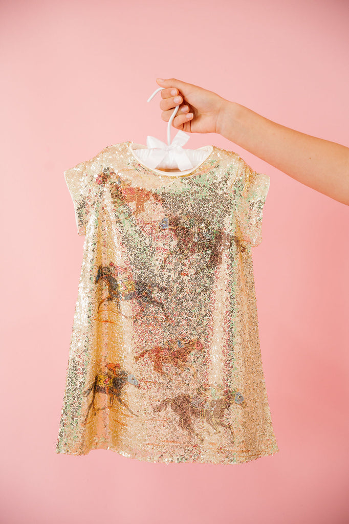 MINI KIDS OFF TO THE RACES GOLD DRESS DRESS Judith March