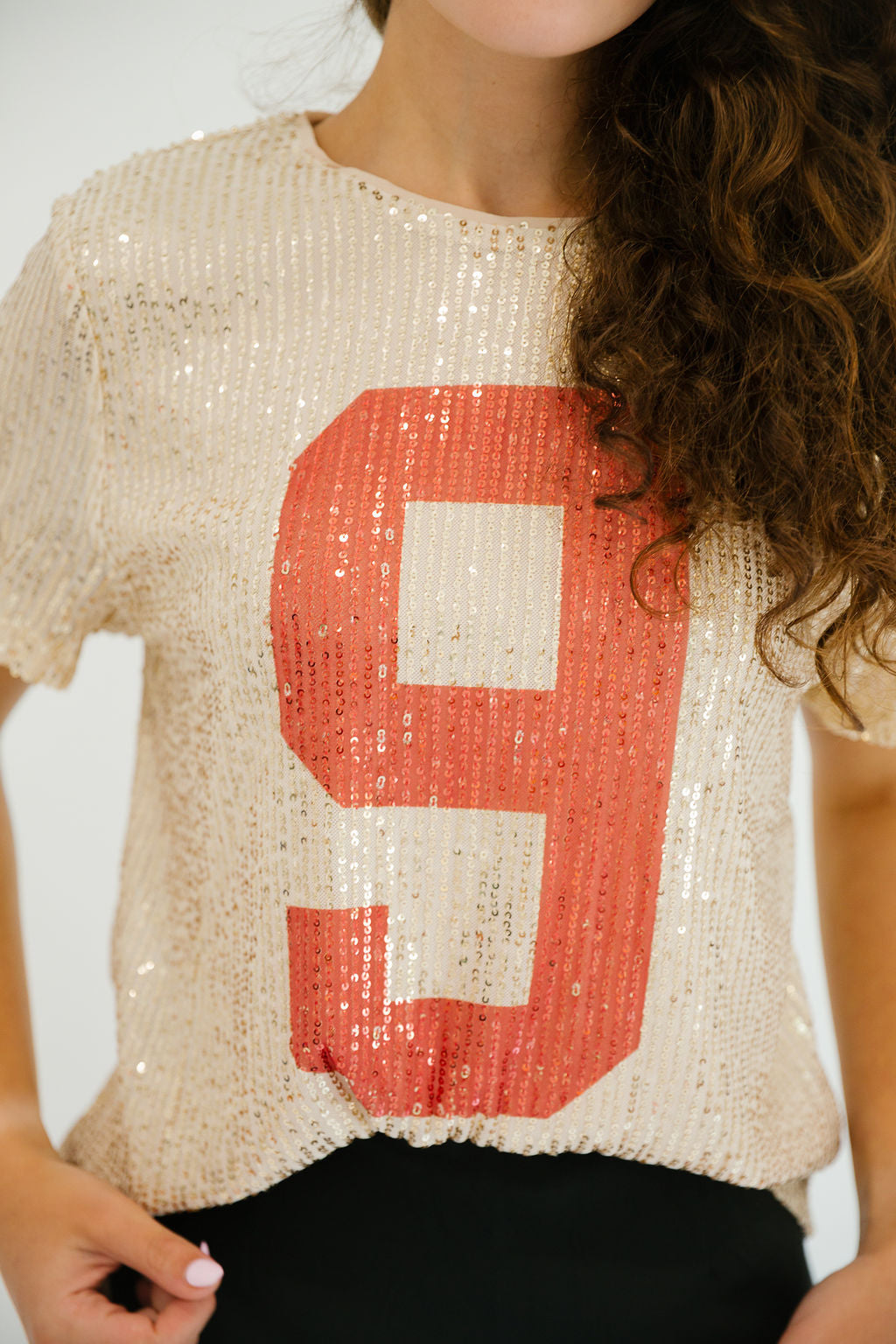 CUSTOM NUMBER GOLD SEQUIN TOP TOP Judith March