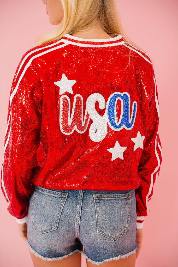 USA PATCH RED SEQUIN JACKET JACKET Judith March   