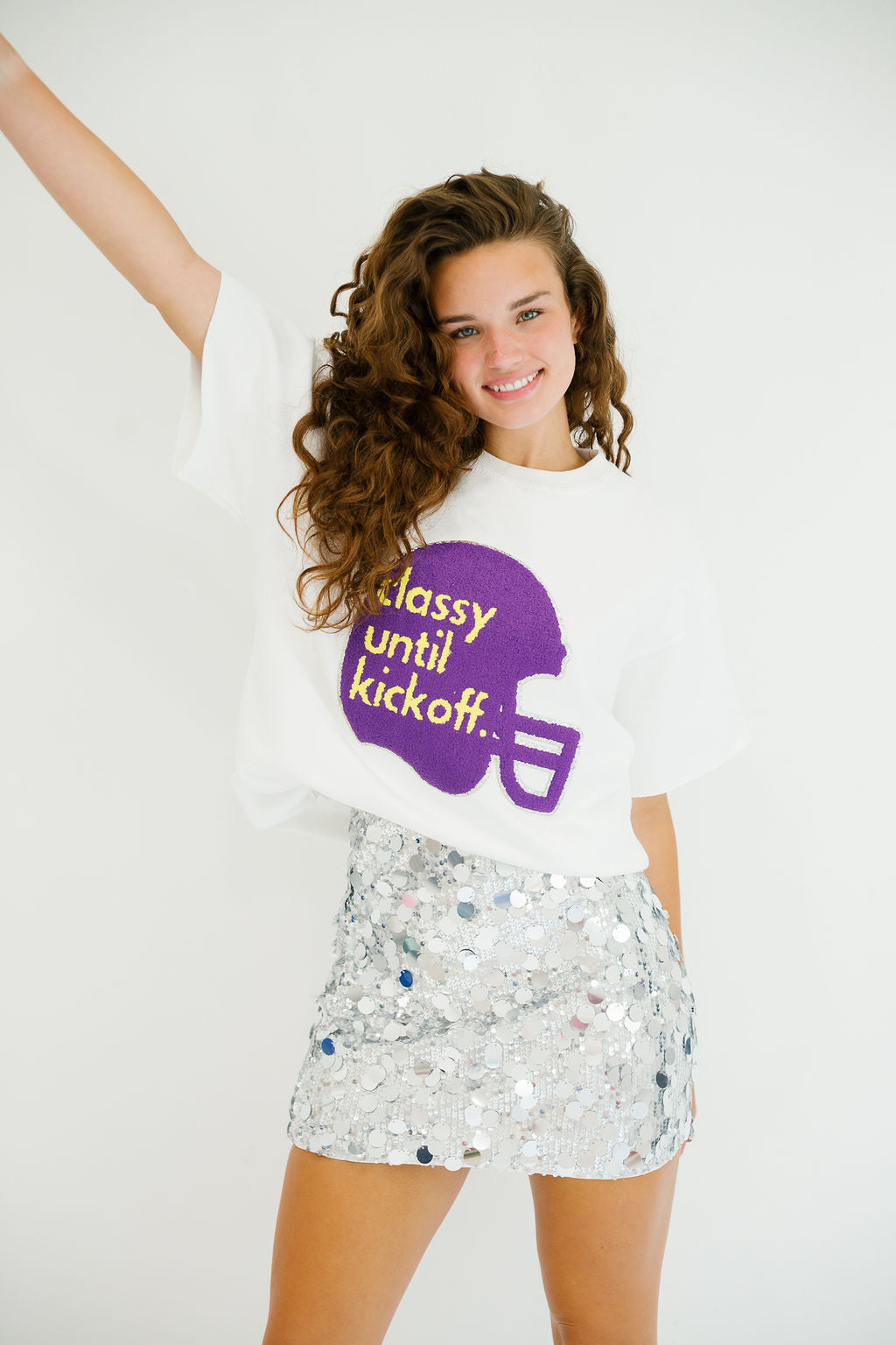 CLASSY UNTIL KICKOFF PURPLE HELMET SLEEVELESS PULLOVER PULLOVER Judith March