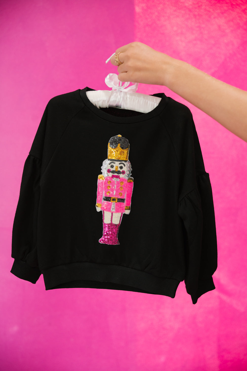 MINI KIDS SEQUIN NUTCRACKER PULLOVERS PULLOVER Judith March X-SMALL (2-4) BLACK W/ PINK NUTCRACKER