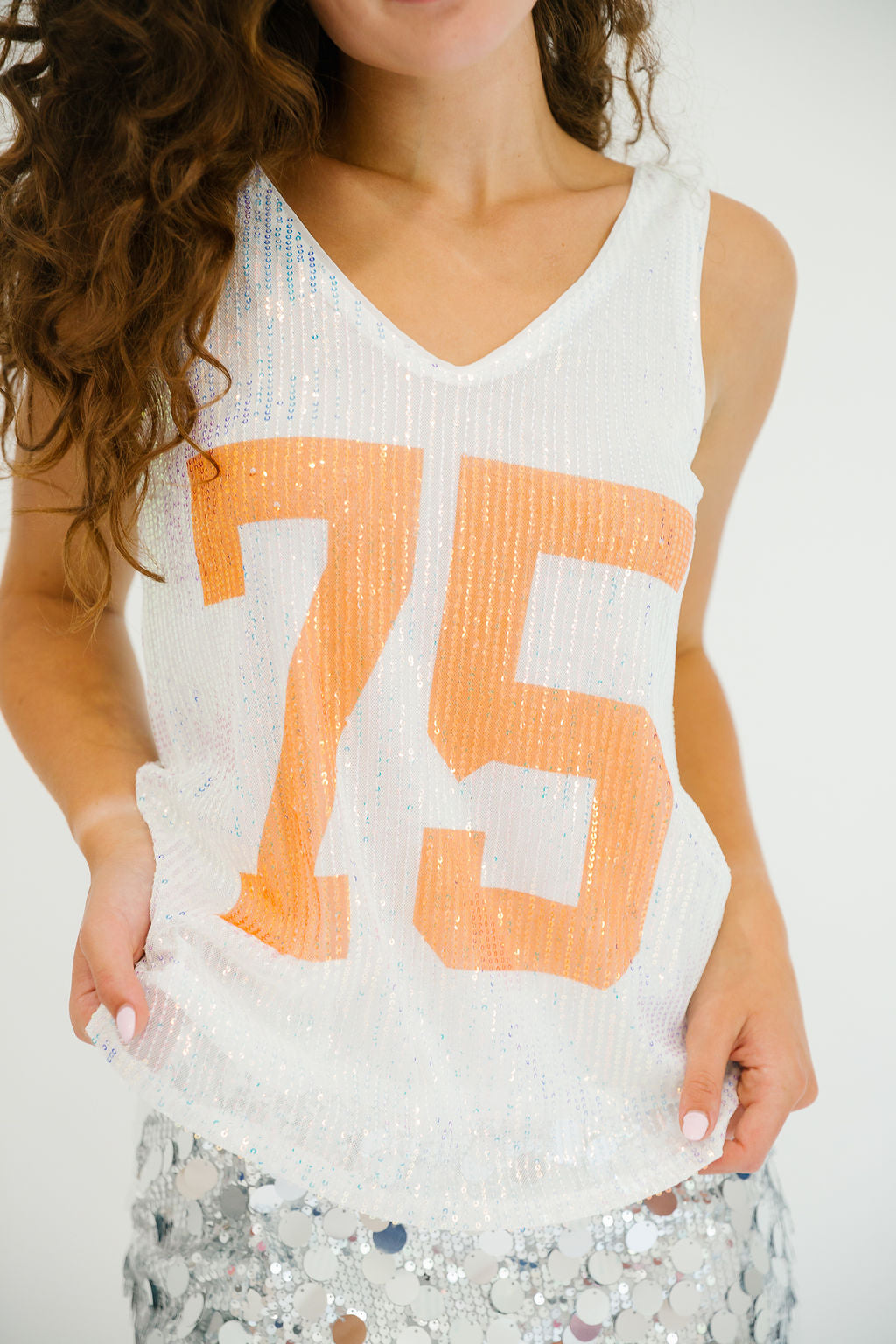 CUSTOM NUMBER SILVER SEQUIN TANK TANK Judith March