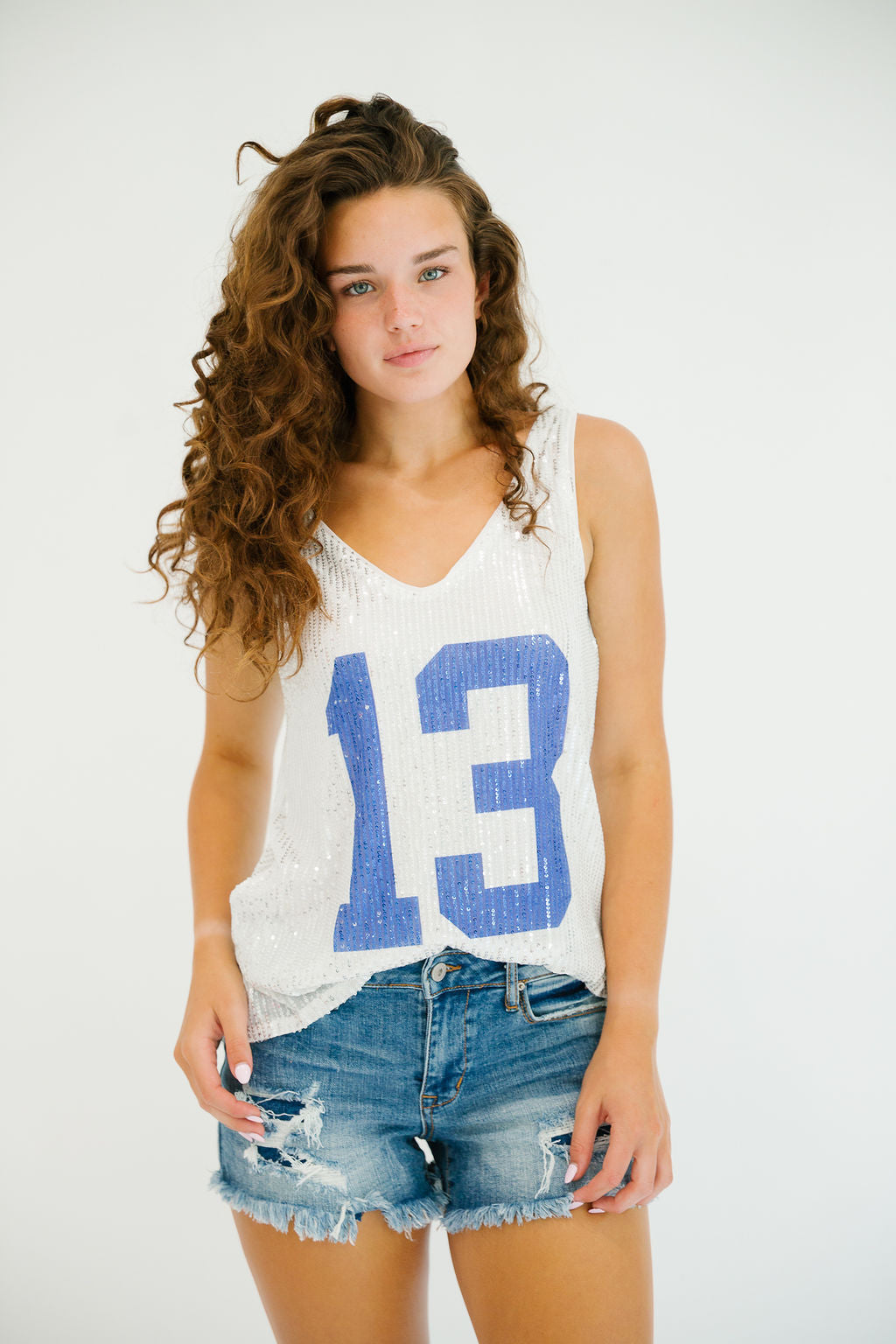 CUSTOM NUMBER SILVER SEQUIN TANK TANK Judith March