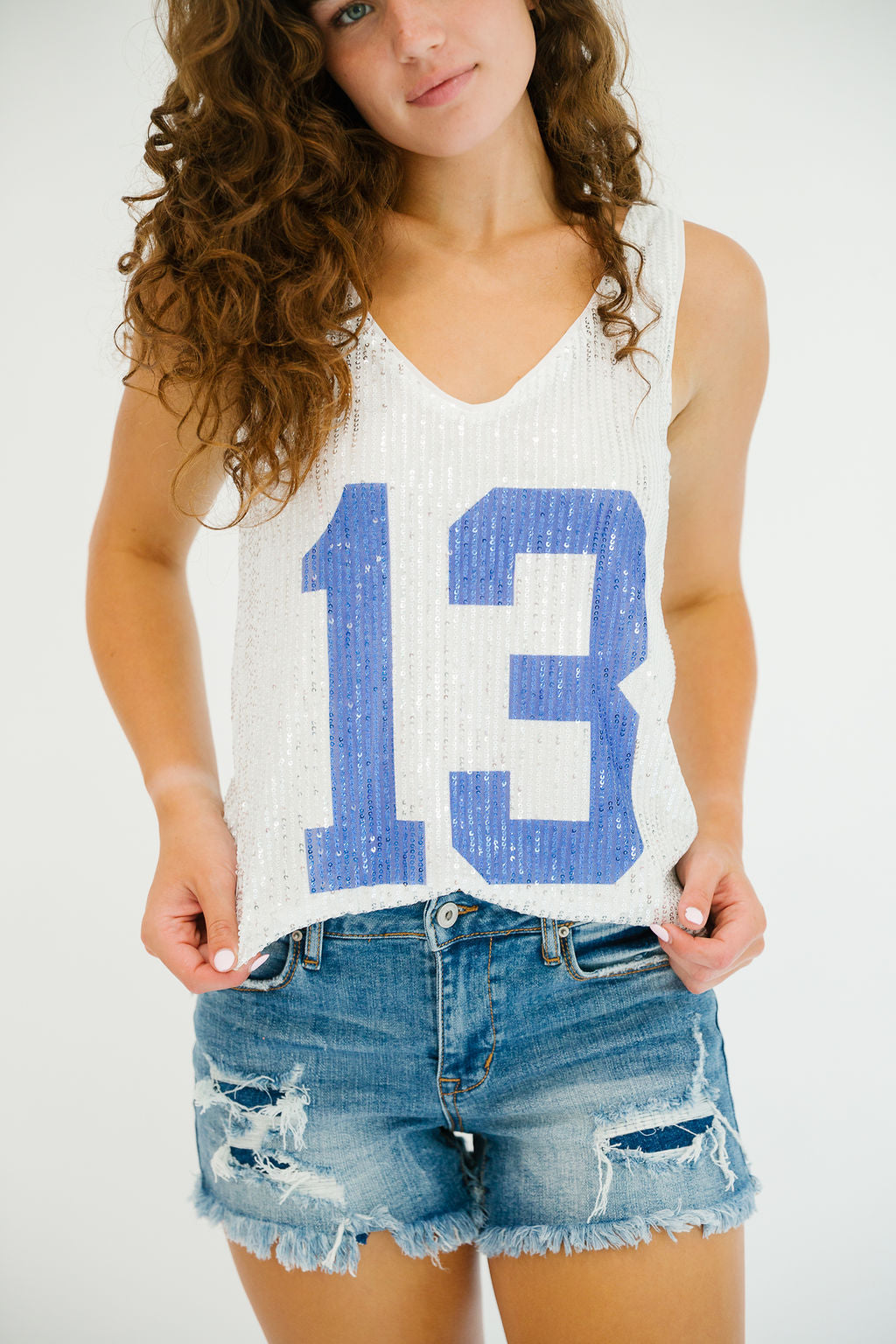 CUSTOM NUMBER SILVER SEQUIN TANK TANK Judith March