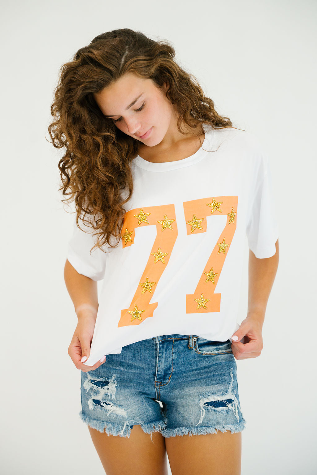 CUSTOM NUMBER GOLD STAR TEE TEE Judith March
