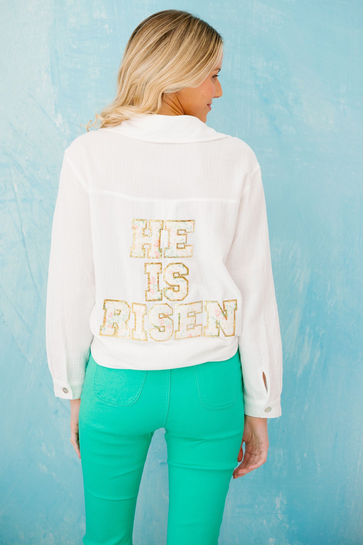 HE IS RISEN WHITE BUTTON DOWN Button Down Judith March