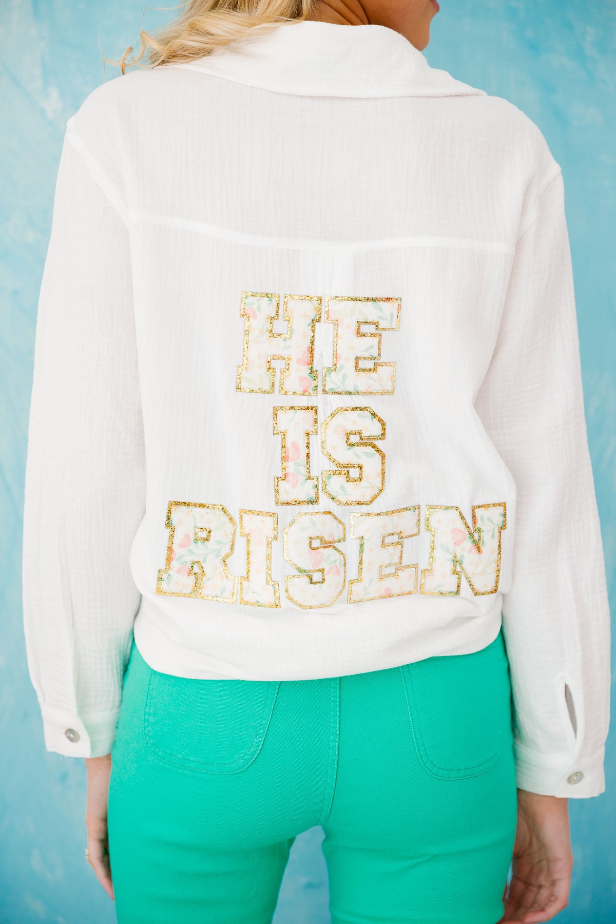 HE IS RISEN WHITE BUTTON DOWN Button Down Judith March