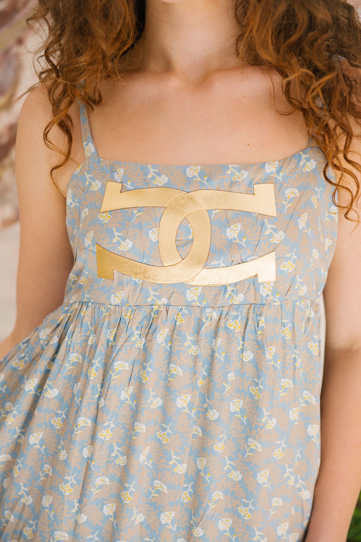 GOLDEN HORSESHOES BLUE FLORAL DRESS DRESS Judith March