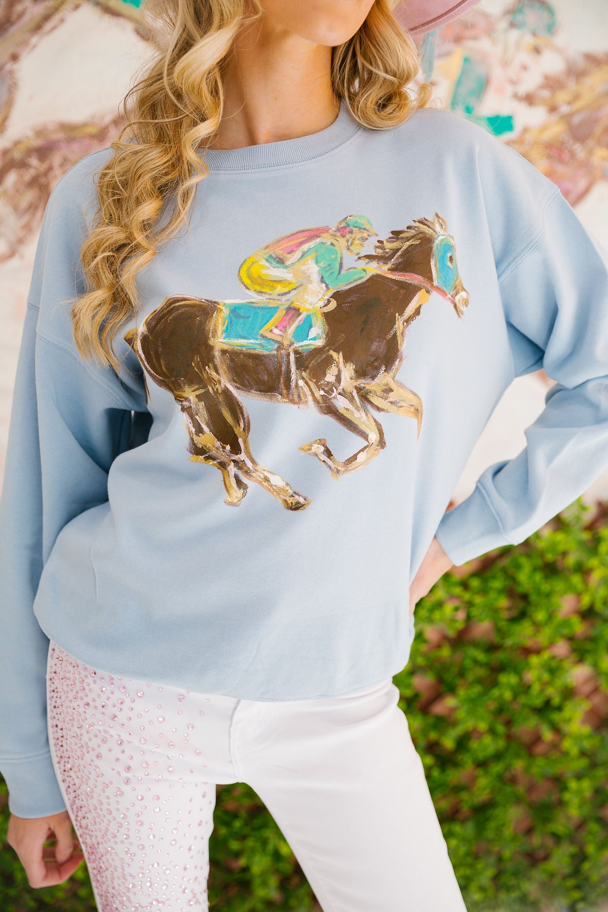 RACE SEASON HAND PAINTED BLUE PULLOVER PULLOVER Judith March