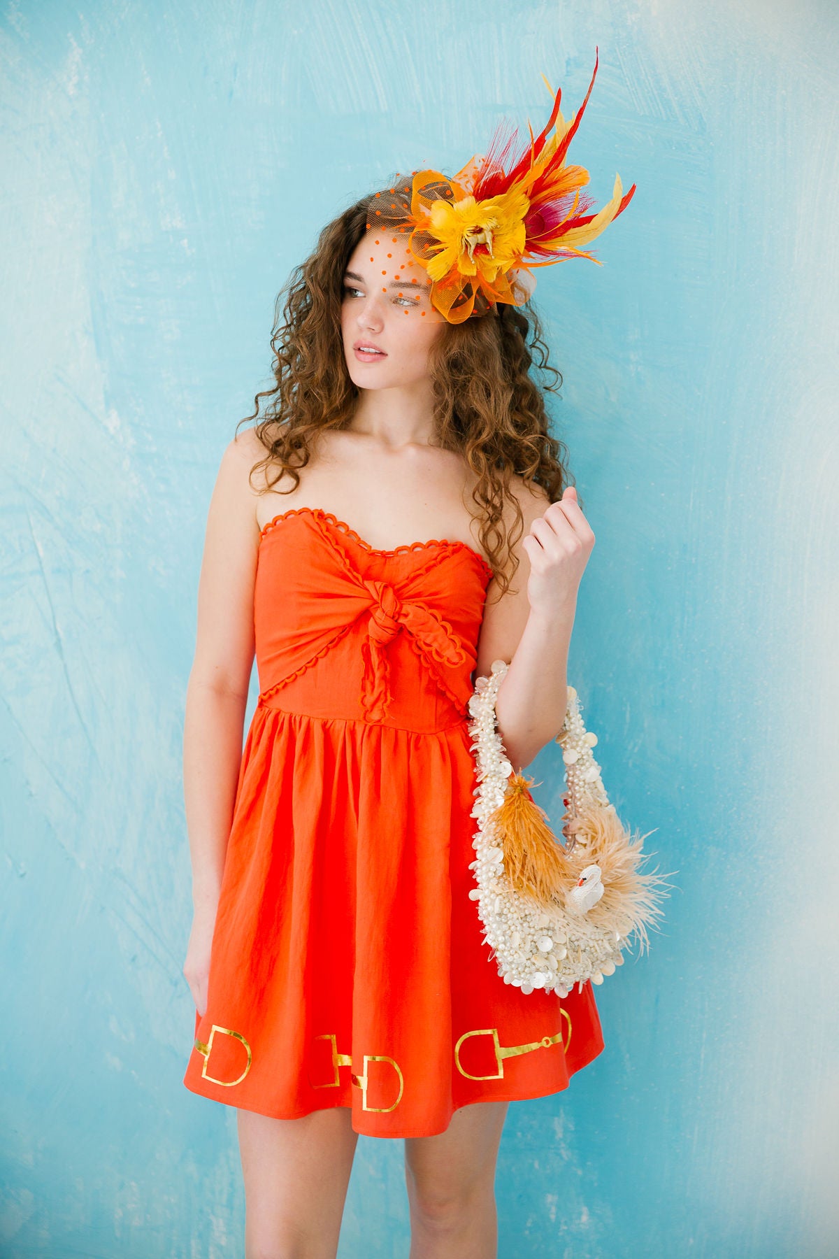 GOLDEN HORSE BIT ORANGE STRAPLESS DRESS DRESS Judith March