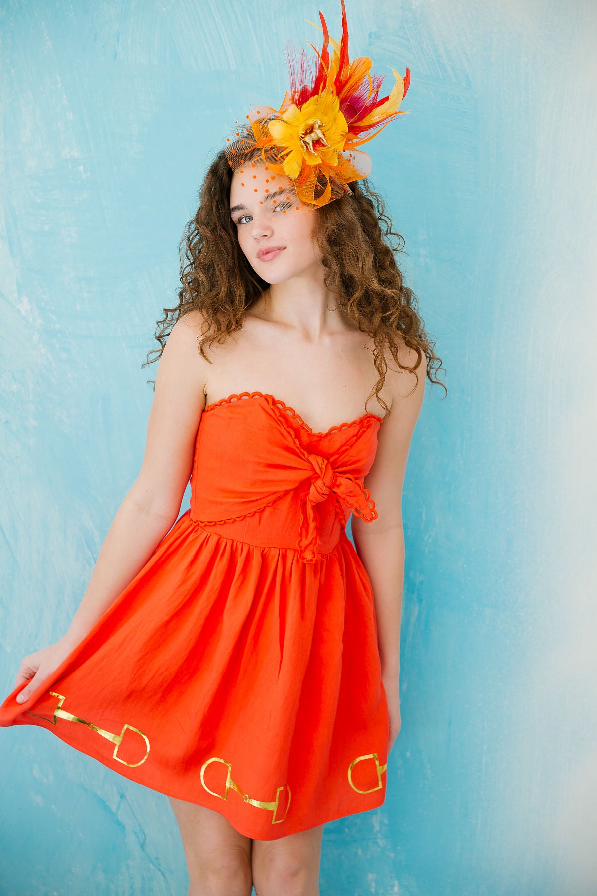 GOLDEN HORSE BIT ORANGE STRAPLESS DRESS DRESS Judith March