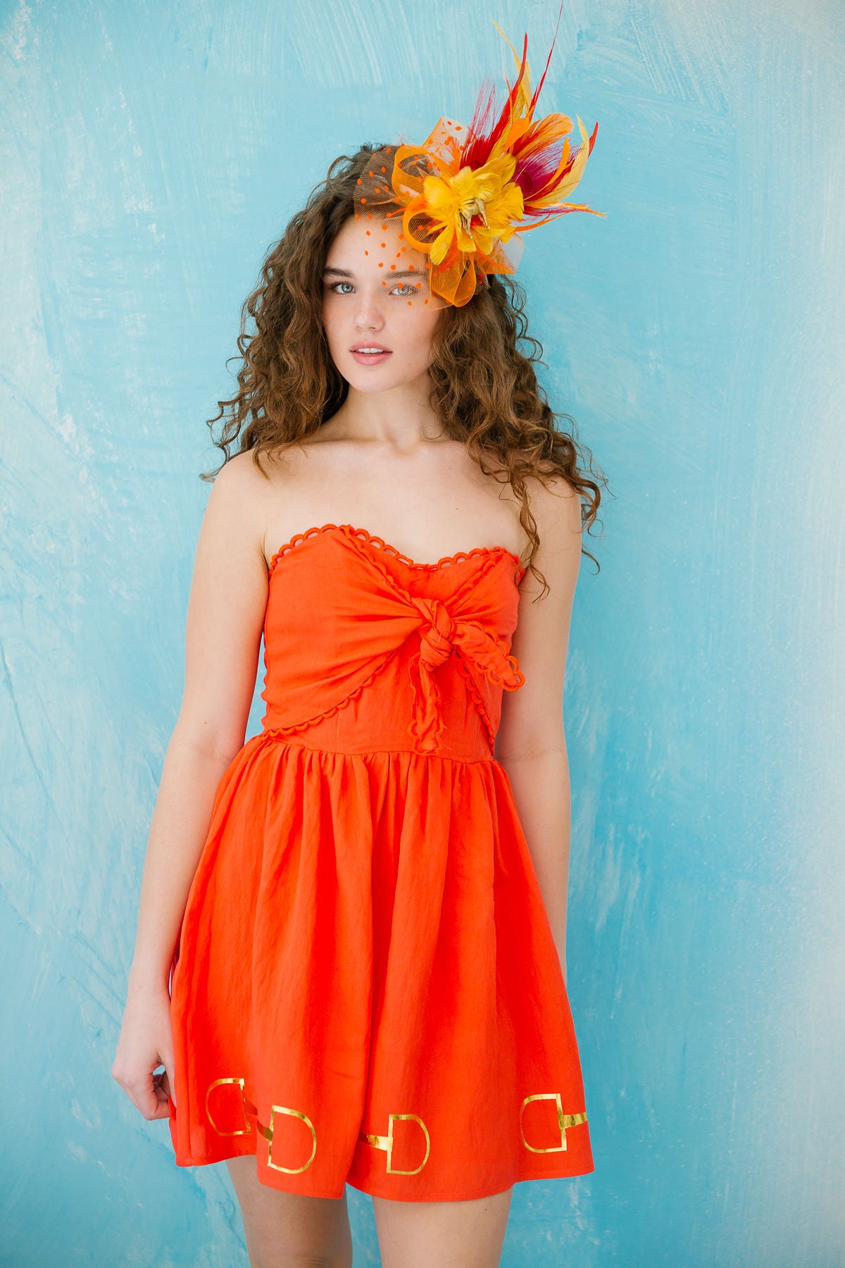 GOLDEN HORSE BIT ORANGE STRAPLESS DRESS DRESS Judith March
