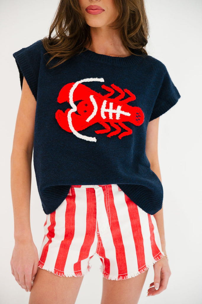 LOBSTER PATCH NAVY SLEEVELESS SWEATER SWEATER Judith March