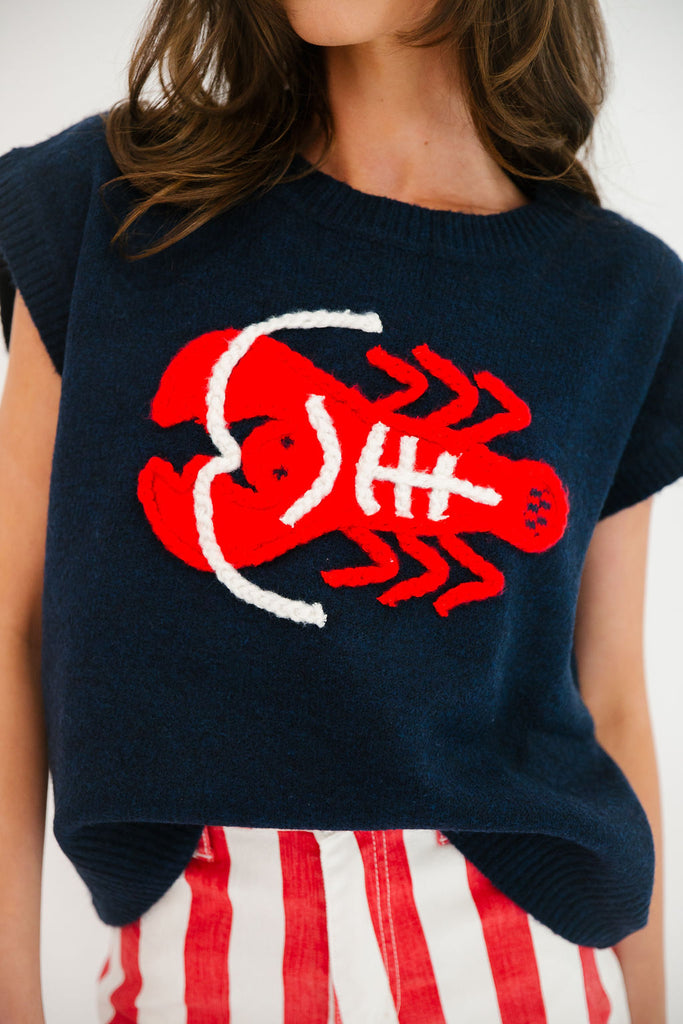 LOBSTER PATCH NAVY SLEEVELESS SWEATER SWEATER Judith March