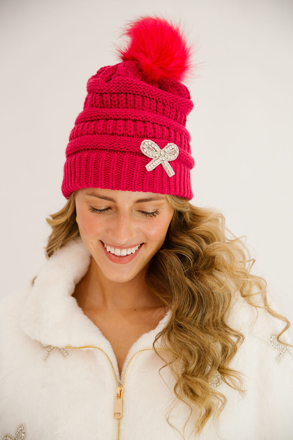 BOW SEASON HATS HAT Judith March PINK BEANIE