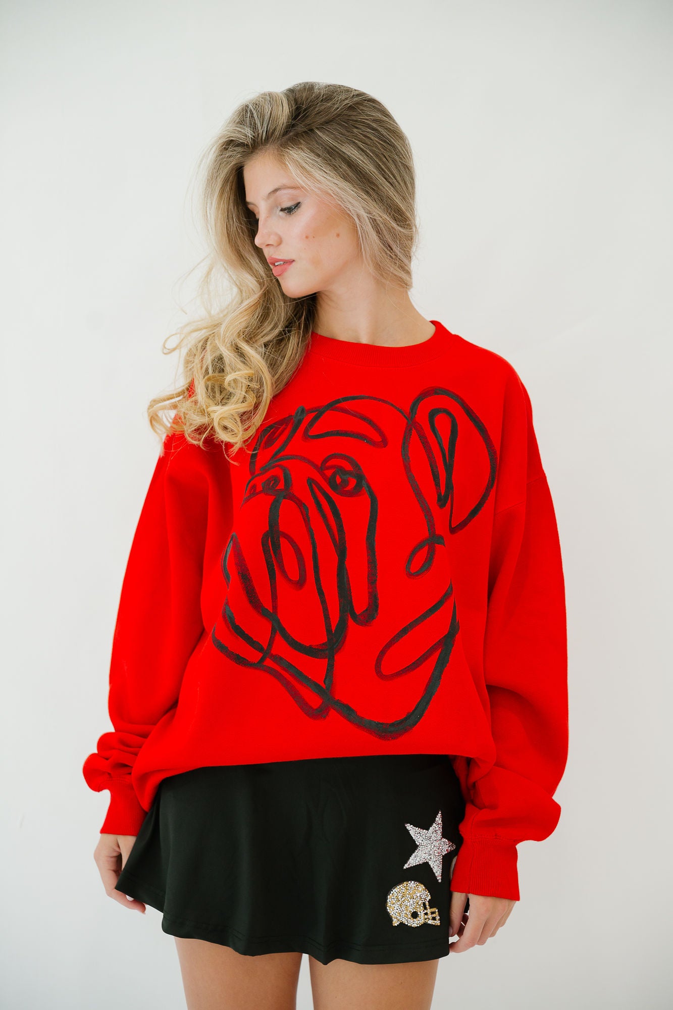 BULLDOG HAND PAINTED RED PULLOVER