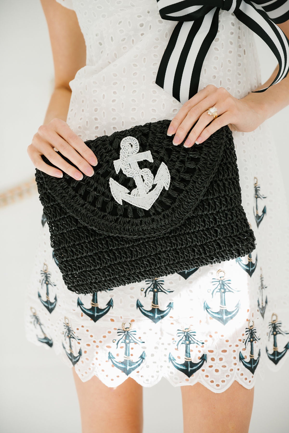 ANCHOR DOWN BLACK STRAW CLUTCH Clutch Judith March