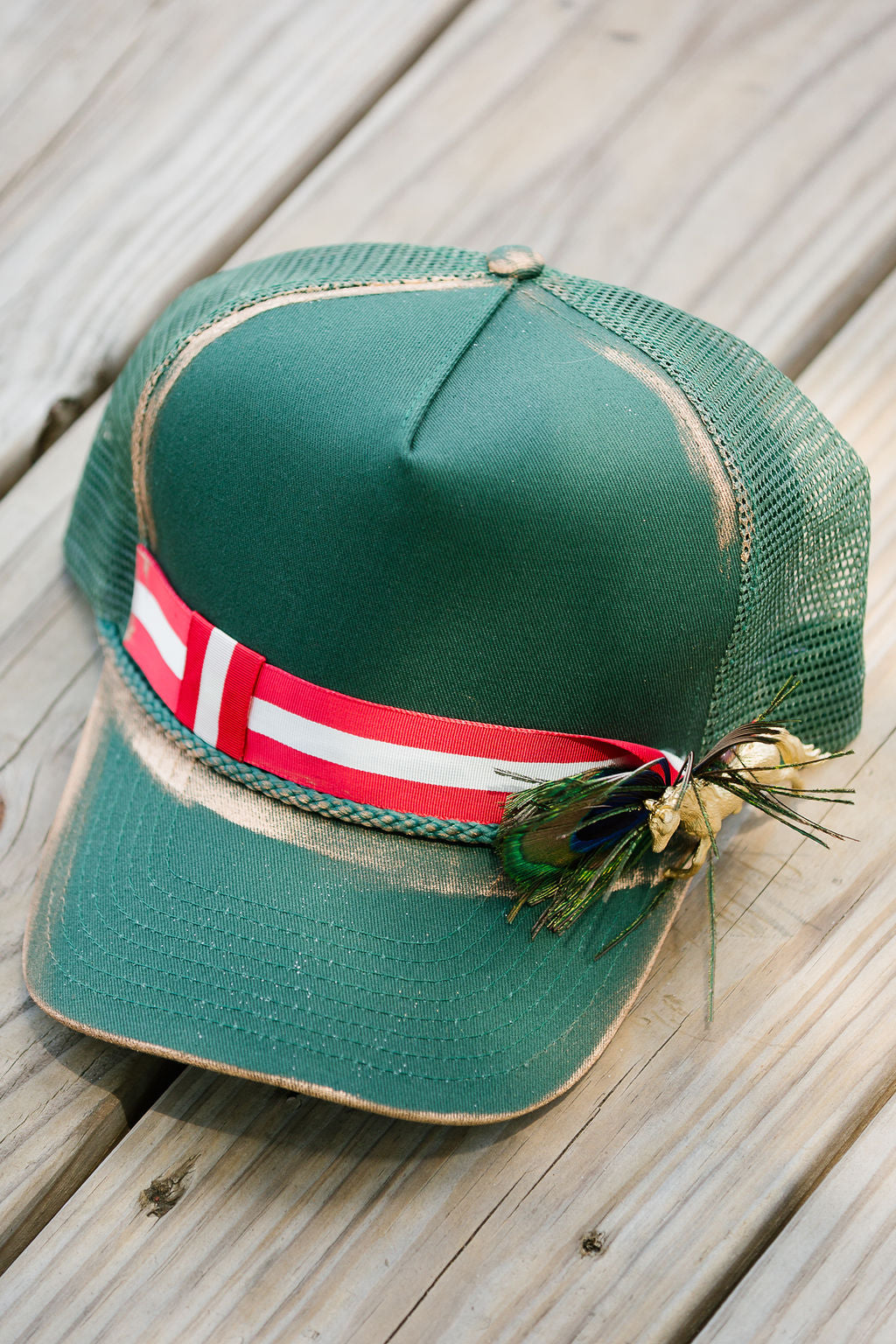 RACE STRIPES GREEN STRUCTURED HAT TRUCKER HAT Judith March