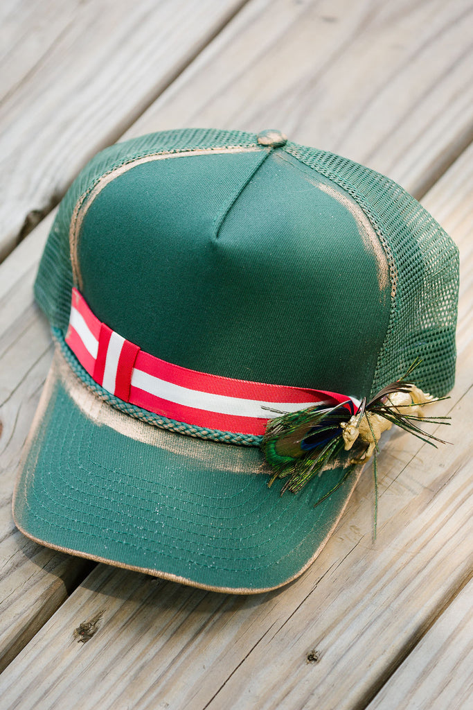 RACE STRIPES GREEN STRUCTURED HAT TRUCKER HAT Judith March