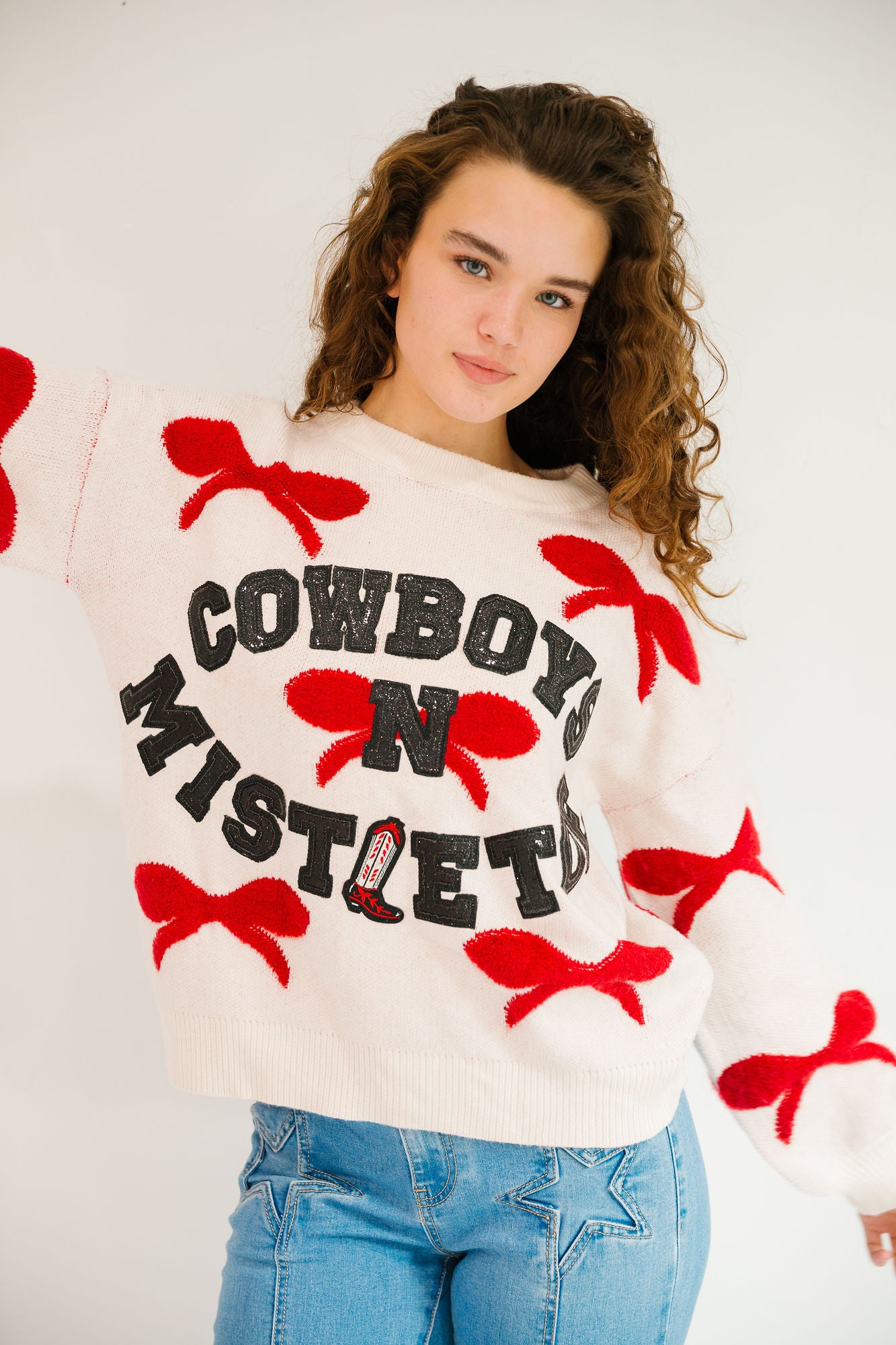 *COWBOYS N MISTLETOE BOW SWEATER - SMALL PULLOVER Judith March