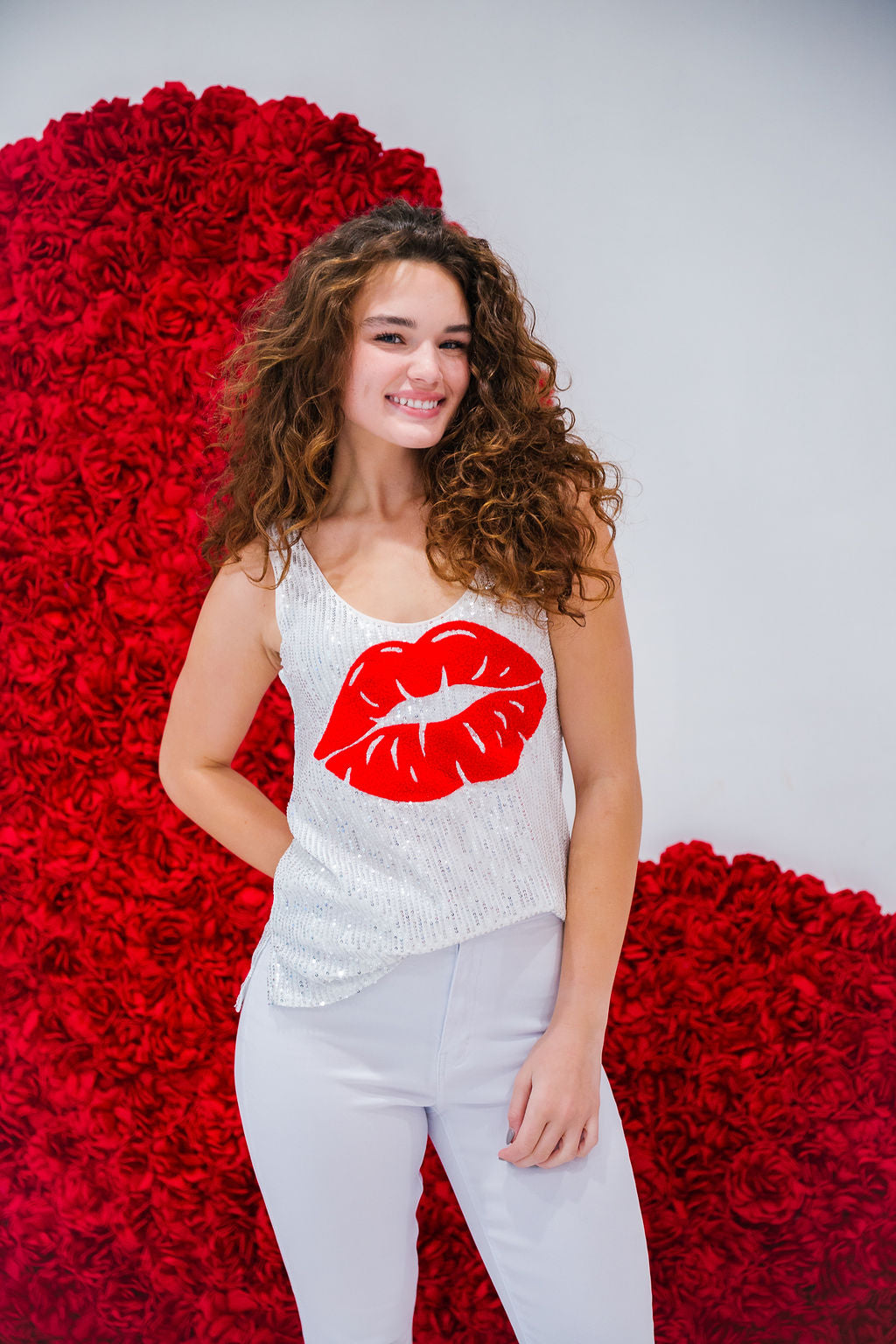 KISS ME SILVER SEQUIN TOP