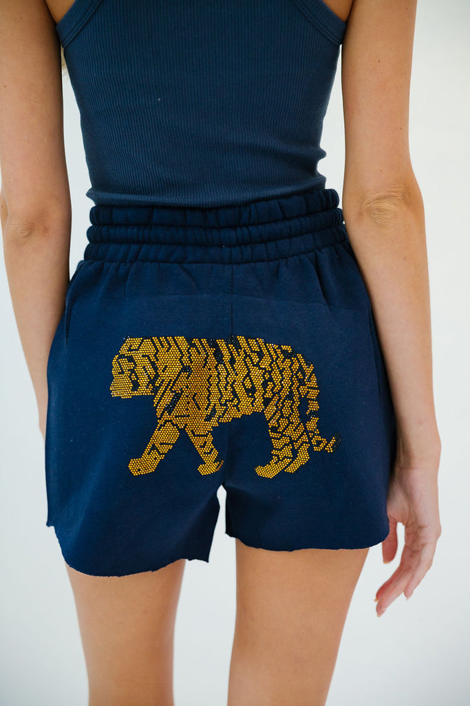 NAVY SEQUIN TIGER LOUNGE SHORTS