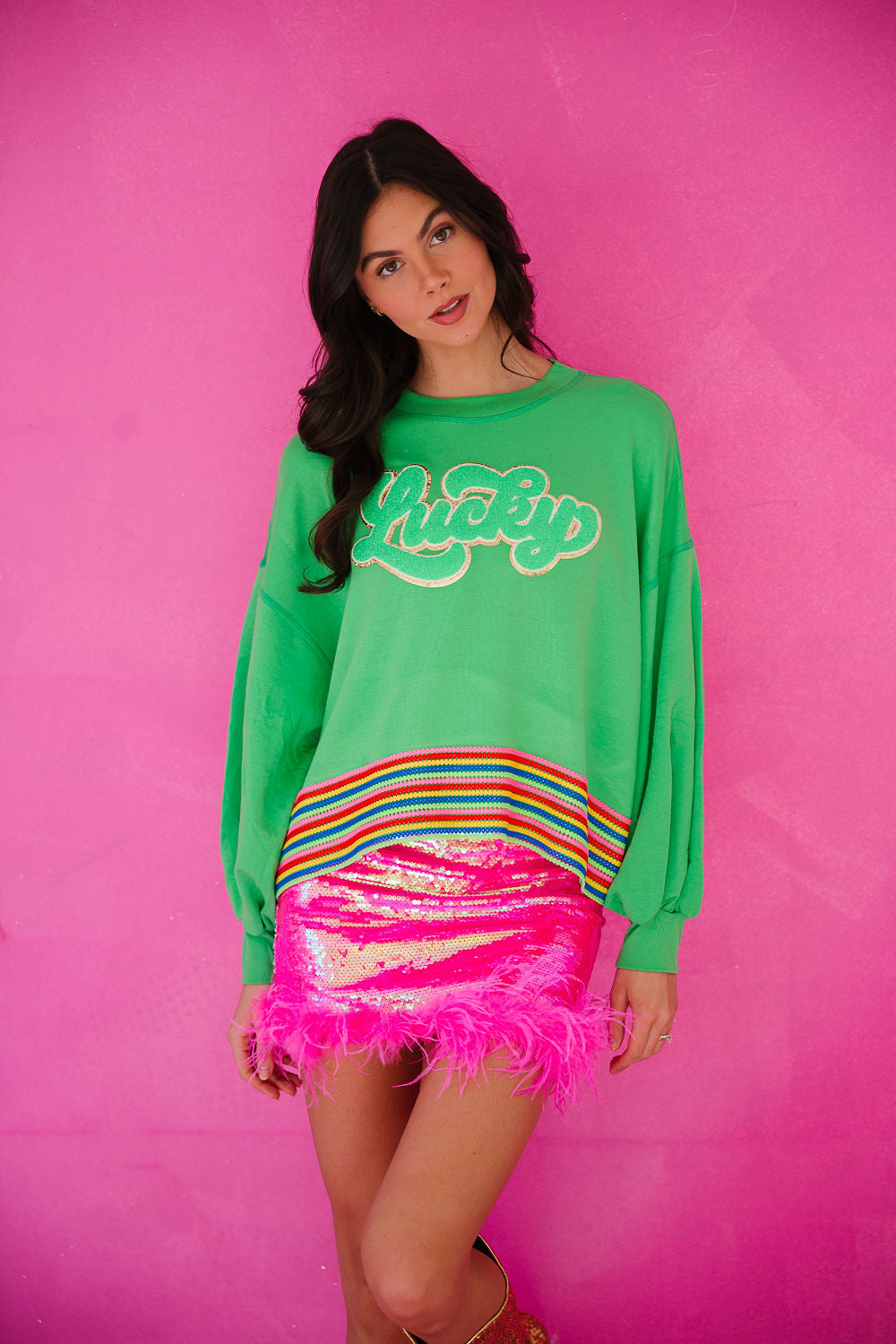 LUCKY GREEN RIBBON PULLOVER PULLOVER Judith March