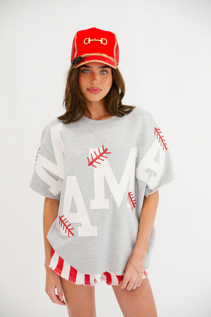 MAMA BASEBALL GREY SLEEVELESS PULLOVER PULLOVER Judith March