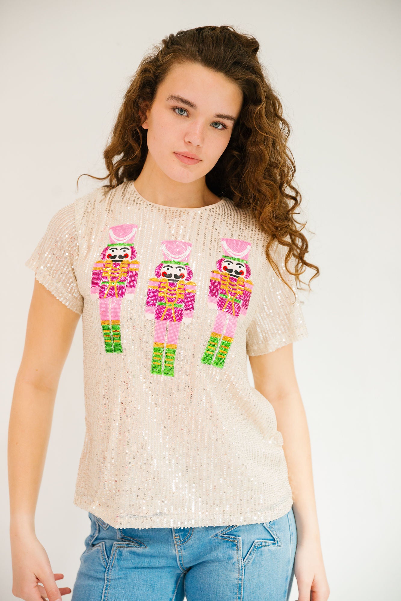 *PINK NUTCRACKERS GOLD SEQUIN TOP - SMALL PULLOVER Judith March