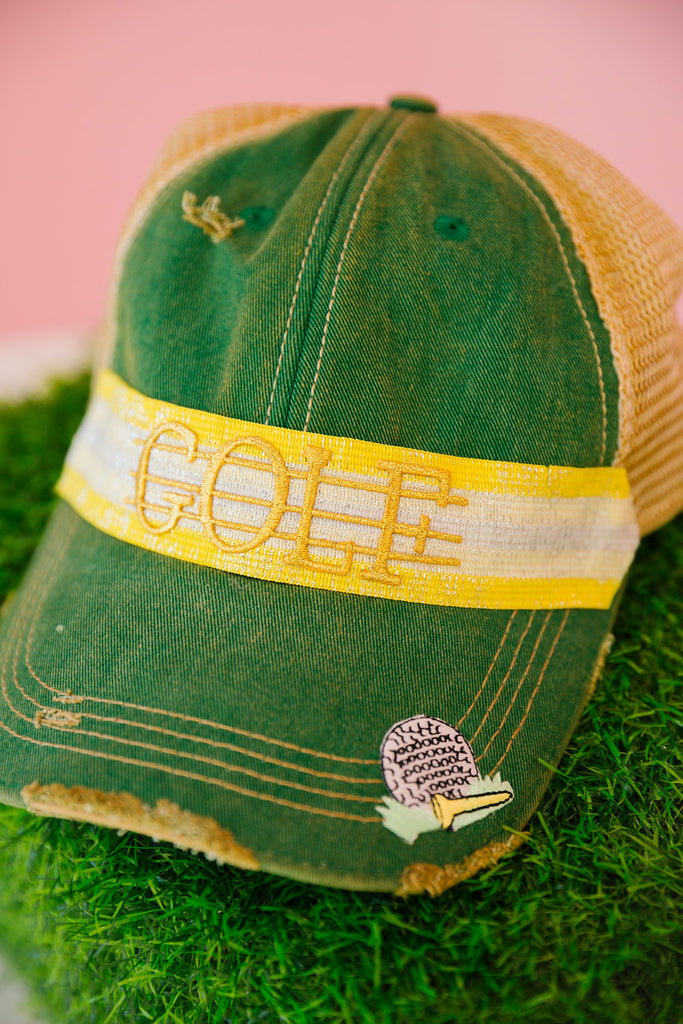 GOLF RIBBON GREEN DISTRESSED HAT HAT Judith March   
